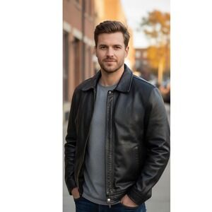 Vintage 90s Pepsi Black Leather Racing Jacket Men's XL Y2K Streetwear